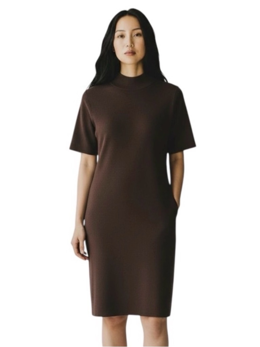 Vintage Nina Charles For Kasper ASL Chocolate Brown Mock Turtleneck Dress Small